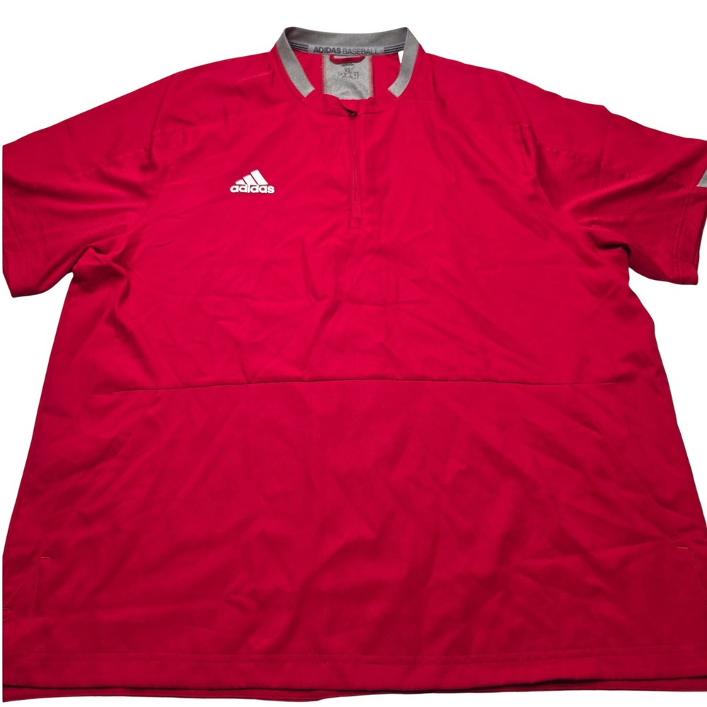 Adidas Baseball Mens XL Red Quarter Zip Short Sleeve Pullover DY2077